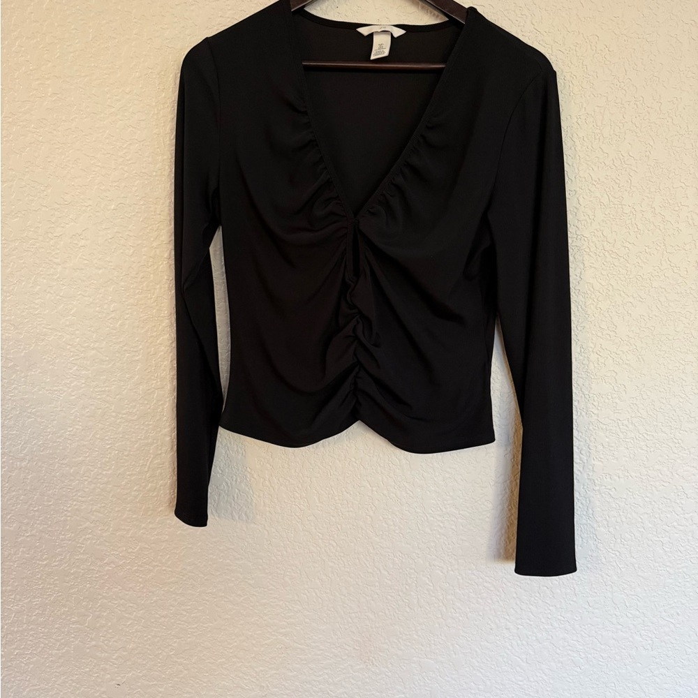 H&M Chic Black Ruched‎ Long Sleeve Top